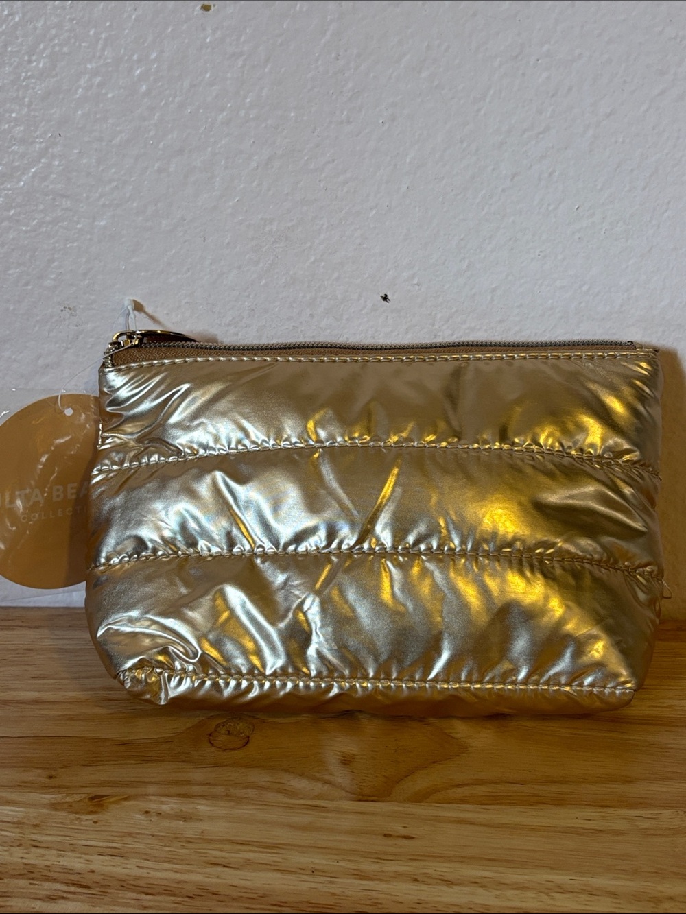 ULTA Beauty Metallic Gold Puffer Cosmetic Pouch Filled With Ulta Makeup, NWT